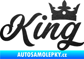 Samolepka King nápis s korunou škrábaný kov černý
