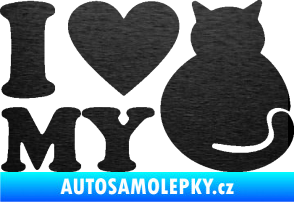 Samolepka Kočka 033 I love my cat škrábaný kov černý