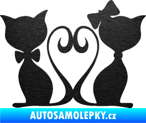 Samolepka Kočky love 002 levá spletené ocásky škrábaný kov černý