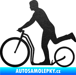 Samolepka Koloběžka 001 levá jízda  škrábaný kov černý