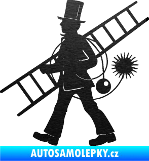 Samolepka Kominík 001 levá škrábaný kov černý