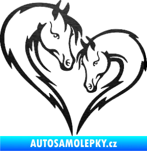 Samolepka Koníci 002 - levá srdíčko kůň s hříbátkem škrábaný kov černý