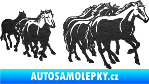 Samolepka Koníci 005 stádo pravá škrábaný kov černý