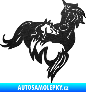 Samolepka Koníci 007 pravá klisna s hříbětem škrábaný kov černý