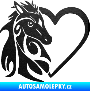Samolepka Koník love 001 levá hříbátko v srdíčku škrábaný kov černý