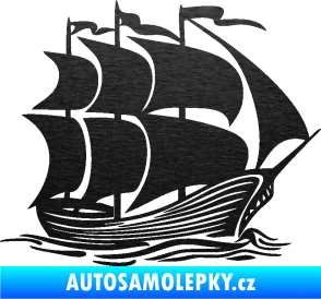 Samolepka Koráb 002 pravá škrábaný kov černý