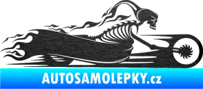 Samolepka Kostra na motorce s plameny pravá škrábaný kov černý