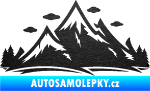 Samolepka Krajina hory 002 pravá škrábaný kov černý