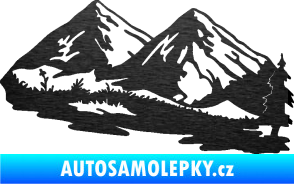 Samolepka Krajina hory 012 pravá škrábaný kov černý