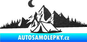 Samolepka Krajina hory 023 levá kempování škrábaný kov černý
