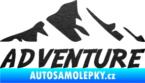 Samolepka Krajina hory 040 turistika, nápis Adventure škrábaný kov černý