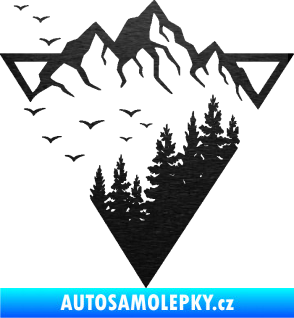 Samolepka Krajina hory 042 levá magický trojúhelník škrábaný kov černý
