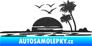 Samolepka Krajina moře 001 pravá karavan na cestách škrábaný kov černý