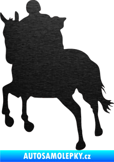 Samolepka Kůň 021 levá s jezdcem škrábaný kov černý