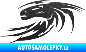 Samolepka Kůň 023 levá hlava s vlající hřívou škrábaný kov černý