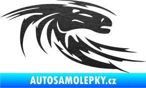 Samolepka Kůň 023 pravá hlava s vlající hřívou škrábaný kov černý