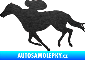 Samolepka Kůň 027 levá závodí s jezdcem škrábaný kov černý