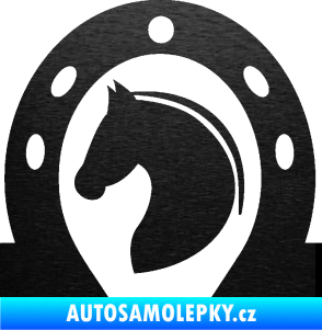 Samolepka Kůň 034 levá podkova škrábaný kov černý