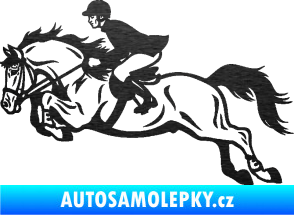 Samolepka Kůň 059  levá jezdec na koni parkur škrábaný kov černý