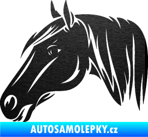 Samolepka Kůň 065 levá hlava s hřívou škrábaný kov černý