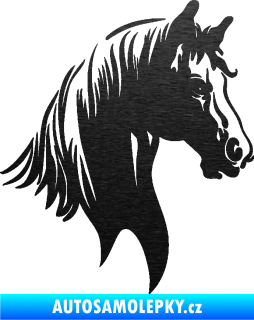 Samolepka Kůň 066 pravá hlava s hřívou škrábaný kov černý