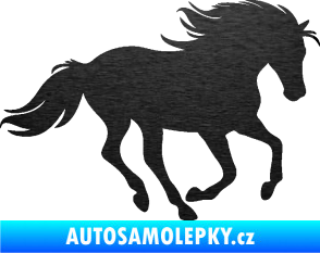Samolepka Kůň 071 pravá běžící škrábaný kov černý