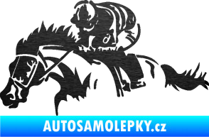 Samolepka Kůň 075 levá závod s jezdcem, dostihy škrábaný kov černý