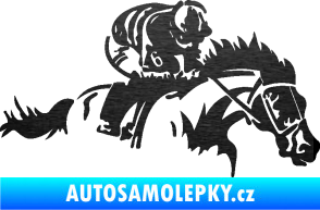 Samolepka Kůň 075 pravá závod s jezdcem, dostihy škrábaný kov černý