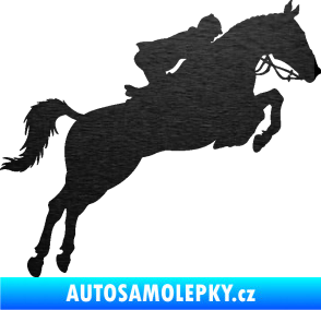 Samolepka Kůň 076 pravá parkur škrábaný kov černý