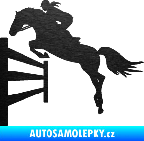 Samolepka Kůň 080 levá skok přes překážku škrábaný kov černý