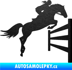 Samolepka Kůň 080 pravá skok přes překážku škrábaný kov černý
