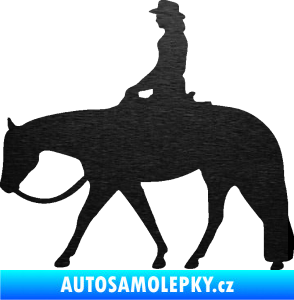 Samolepka Kůň 082 levá kovbojka na koni škrábaný kov černý