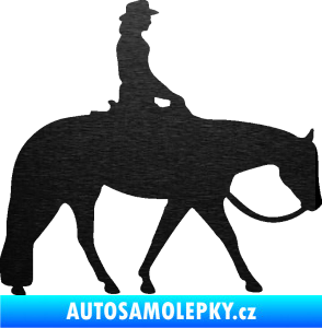 Samolepka Kůň 082 pravá kovbojka na koni škrábaný kov černý