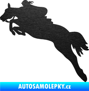 Samolepka Kůň 084 levá s jezdkyní škrábaný kov černý