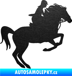 Samolepka Kůň 091 pravá skok škrábaný kov černý