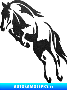 Samolepka Kůň 099 levá ve skoku na zadních škrábaný kov černý