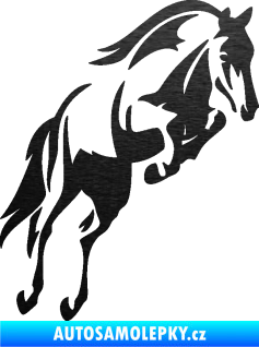 Samolepka Kůň 099 pravá ve skoku na zadních škrábaný kov černý