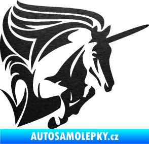 Samolepka Kůň jednorožec 001 pravá škrábaný kov černý