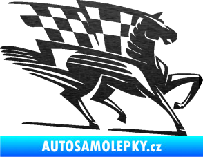 Samolepka Kůň racing 001 pravá se šachovnicí škrábaný kov černý