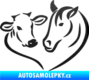 Samolepka Kůň s kravičkou v srdíčku pravá láska ke zvířatům škrábaný kov černý