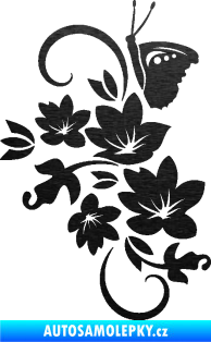 Samolepka Květina dekor 005 levá s motýlkem škrábaný kov černý