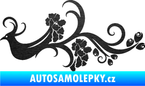Samolepka Květina dekor 014 levá páv škrábaný kov černý