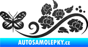 Samolepka Květina dekor 015 levá s motýlem škrábaný kov černý