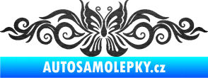 Samolepka Květina dekor 017 motýl škrábaný kov černý