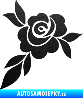 Samolepka Květina dekor 043 levá  květ růže s listy škrábaný kov černý