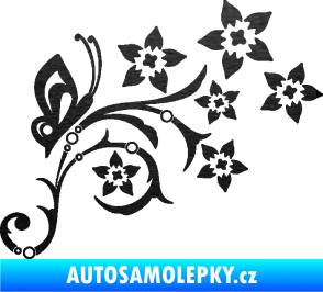 Samolepka Květina dekor 047 pravá s motýlem škrábaný kov černý
