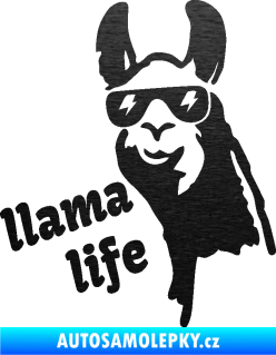 Samolepka Lama 004 llama life škrábaný kov černý