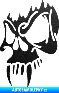 Samolepka Lebka 010 levá s upířími zuby škrábaný kov černý