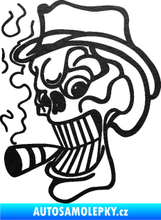 Samolepka Lebka 020 levá crazy s cigaretou škrábaný kov černý