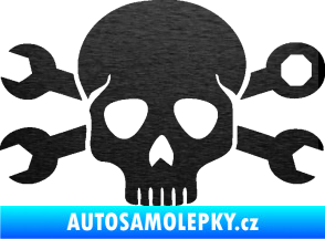 Samolepka Lebka 030 pravá mechanik škrábaný kov černý